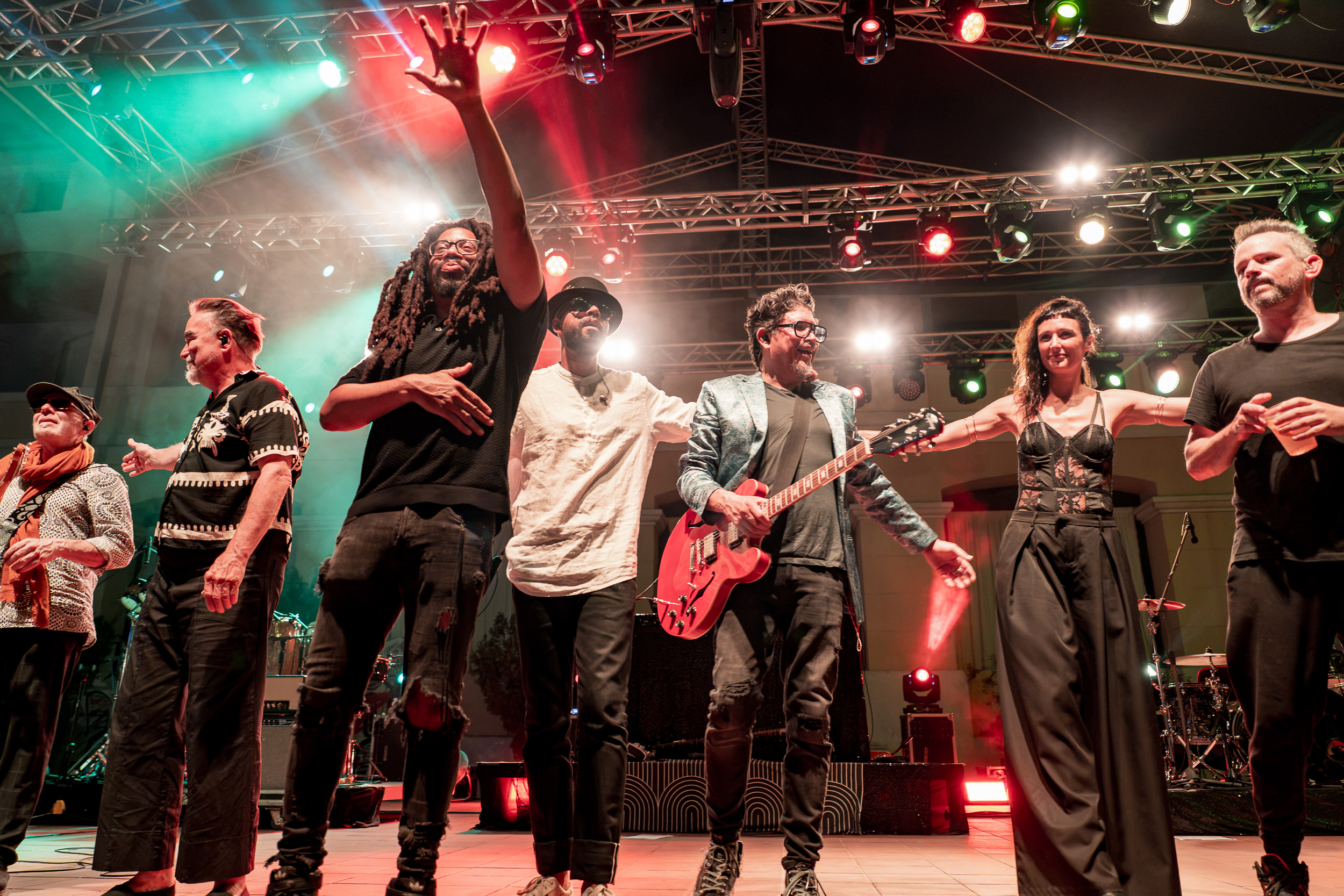 Thievery Corporation on stage at Moni Lazariston in Thessaloniki during their 30th anniversary tour