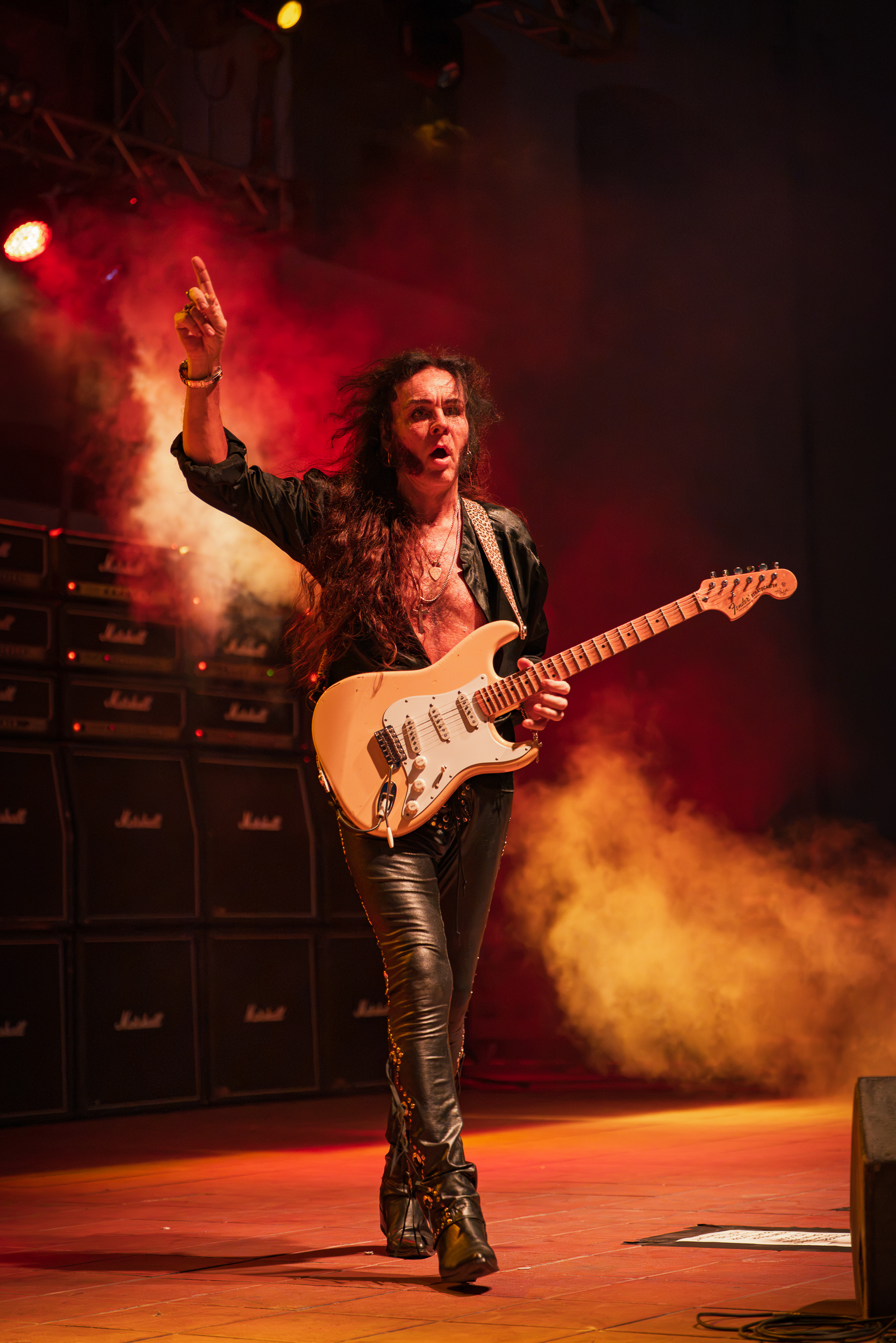 Yngwie Malmsteen performing with his Fender Stratocaster on stage at Moni Lazariston, Thessaloniki