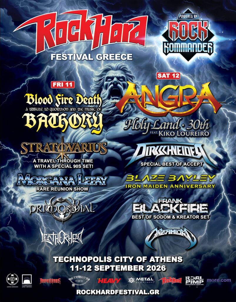 Rock Hard Festival Greece 2026 lineup poster for September 11 and 12 at Technopolis City of Athens
