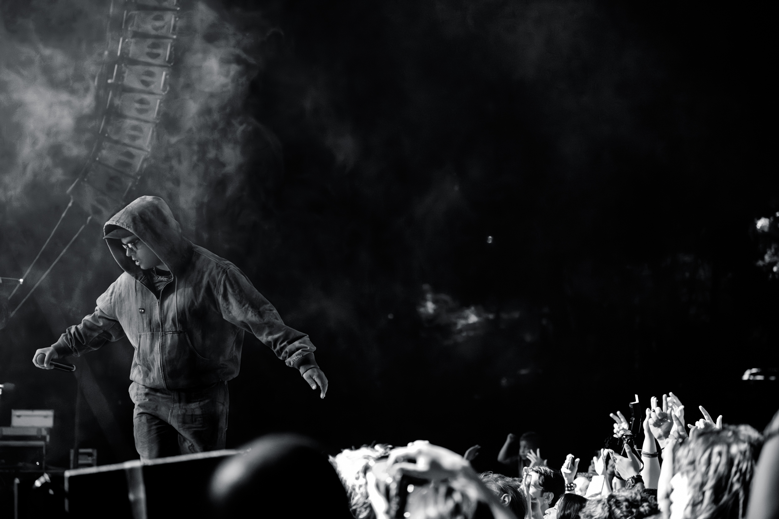 Mo Chara of Kneecap performing in front of the crowd at Rockwave Festival in Malakasa, Greece, 2026