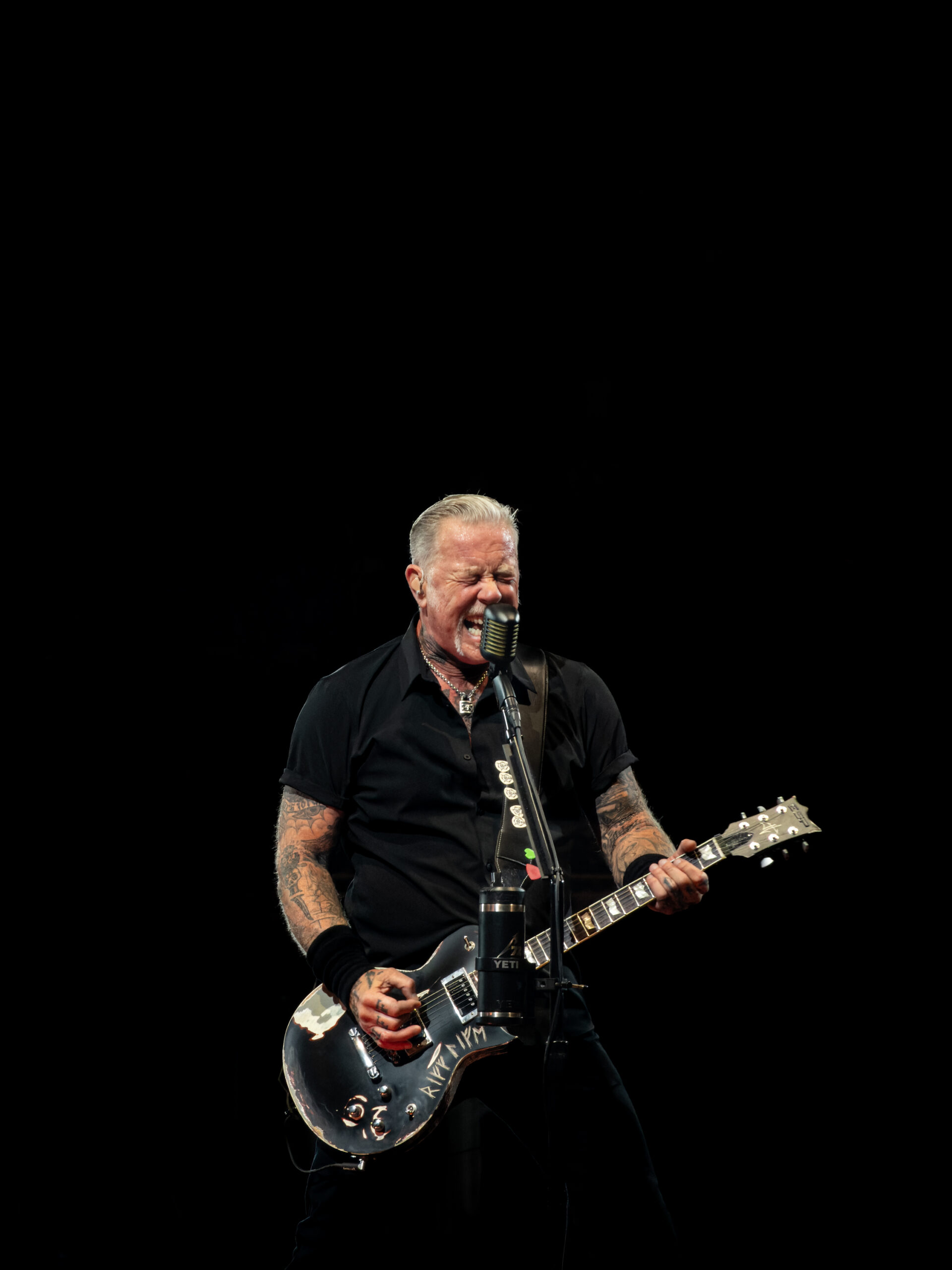 James Hetfield performing with Metallica during the M72 World Tour at OAKA Stadium in Athens, Greece
