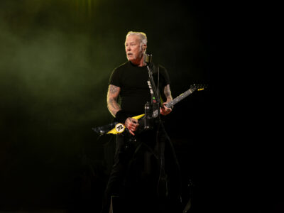 James Hetfield performing with Metallica at OAKA Stadium, Athens, during the M72 World Tour concert in 2026