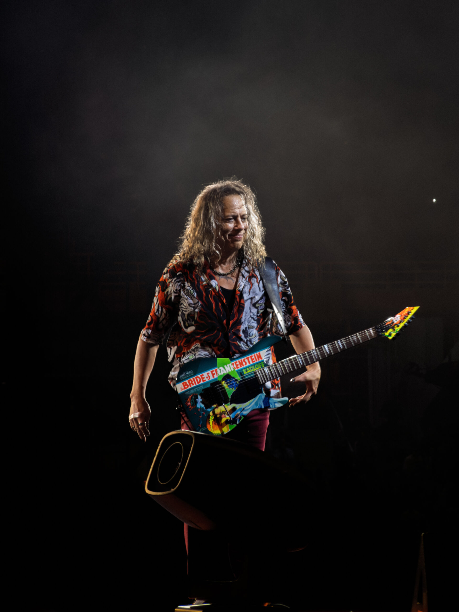 Kirk Hammett standing with his guitar during Metallica’s M72 World Tour at OAKA Stadium in Athens, Greece, 2026.