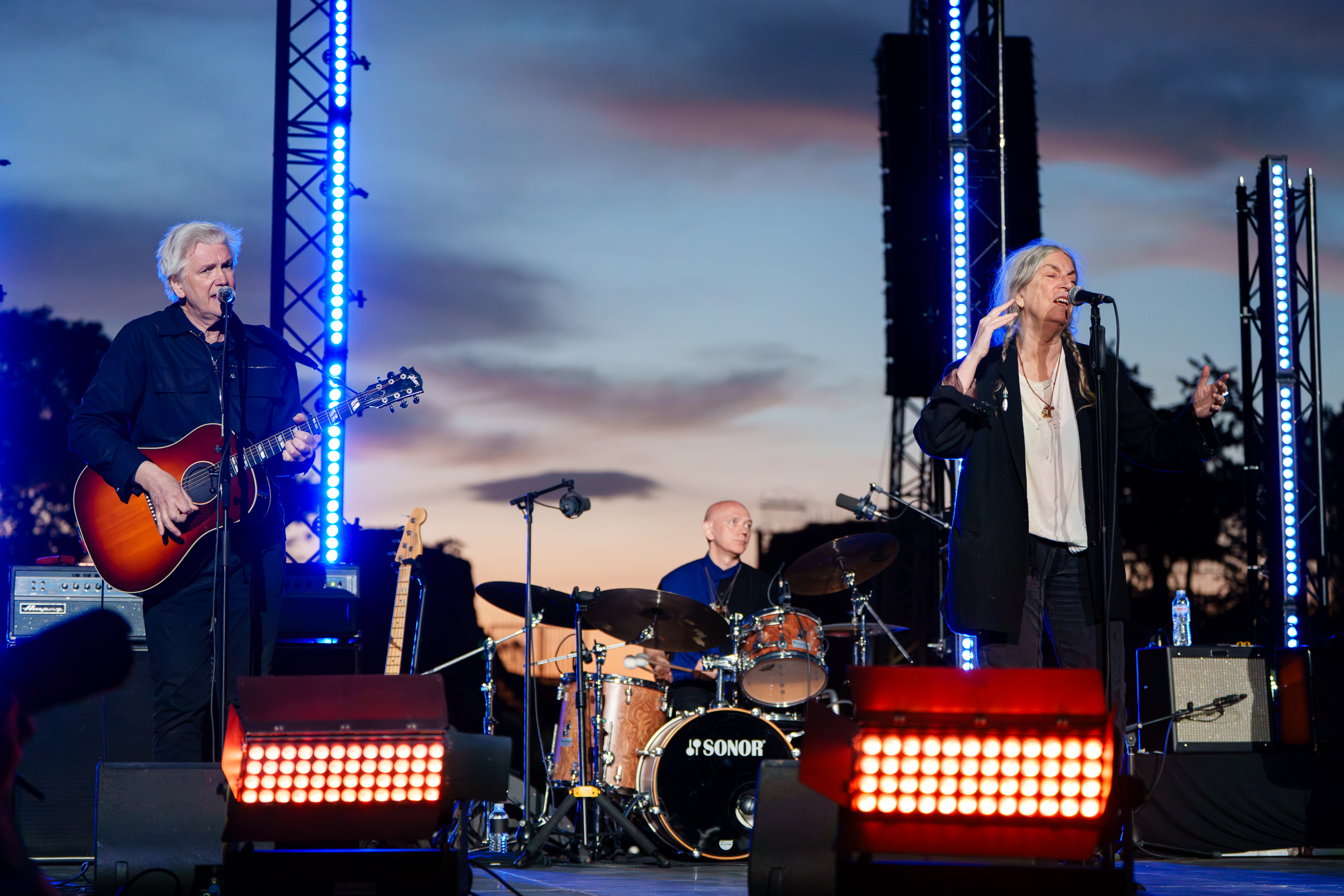 Patti Smith performing with Tony Shanahan, Seb Rochford and Jackson Smith at Lycabettus Theater in Athens, 2026