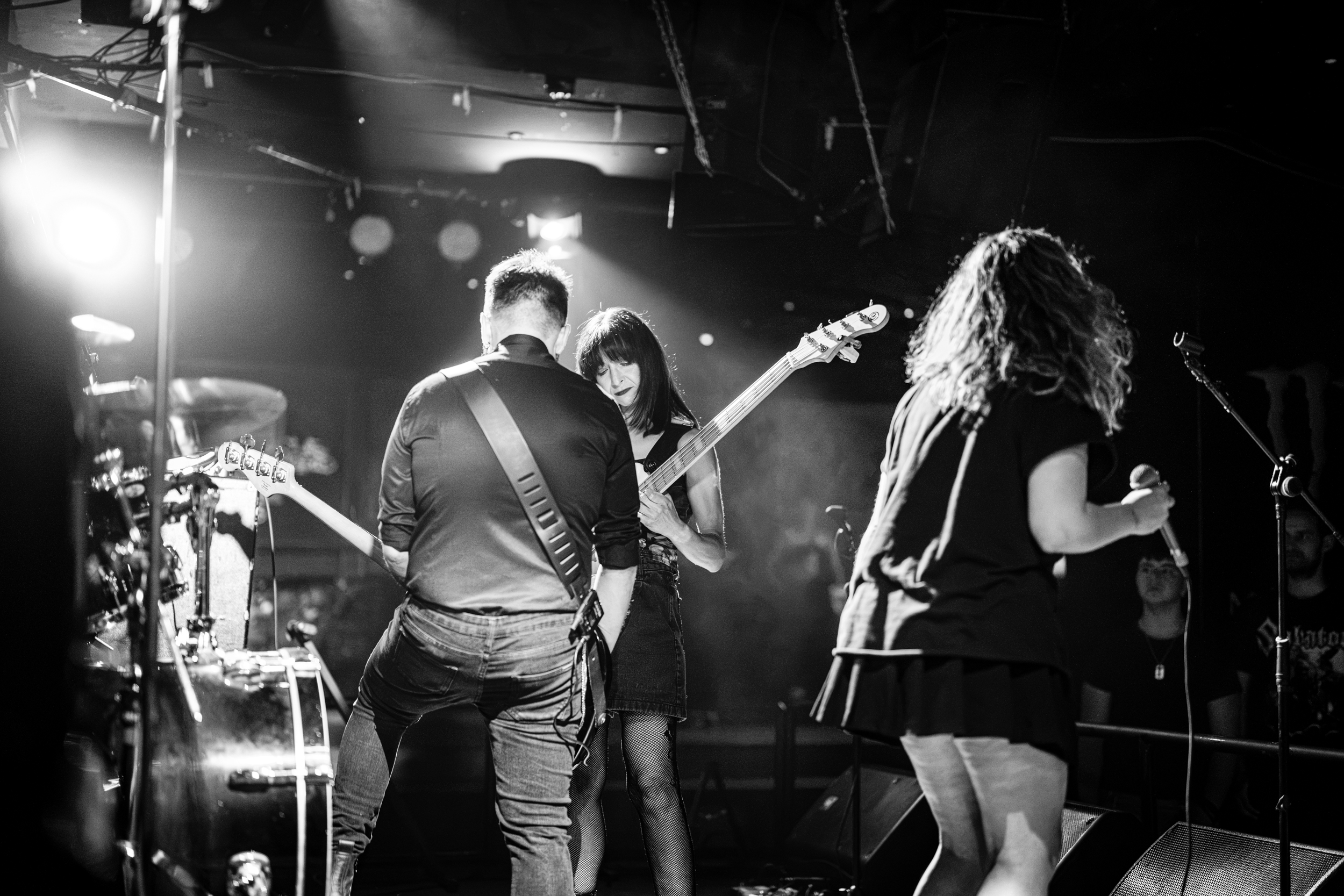 Secular Upheaval performing live at AN Club in Athens in 2026, showing the interaction between the band's two bass players.