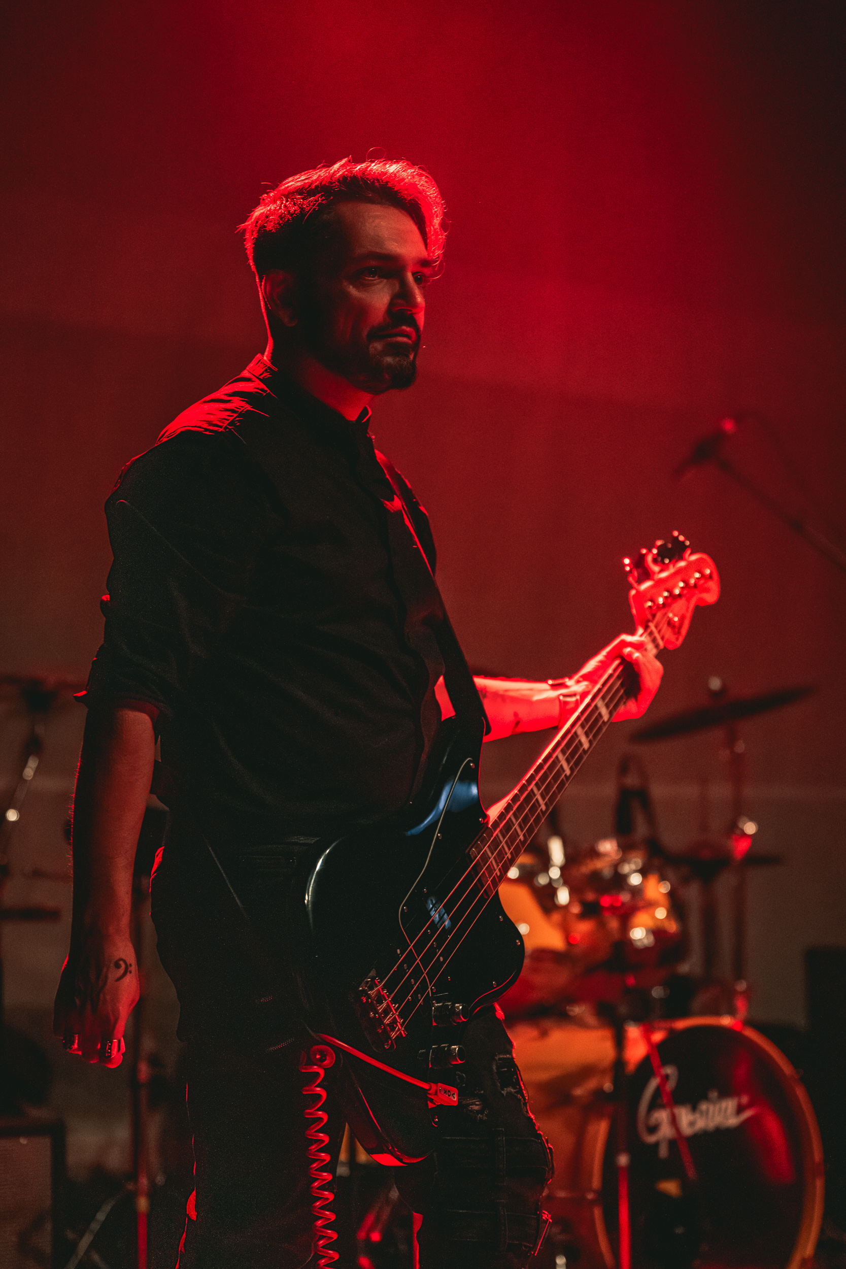 Constantinos playing bass with Secular Upheaval live at Architektoniki in Athens, 2025