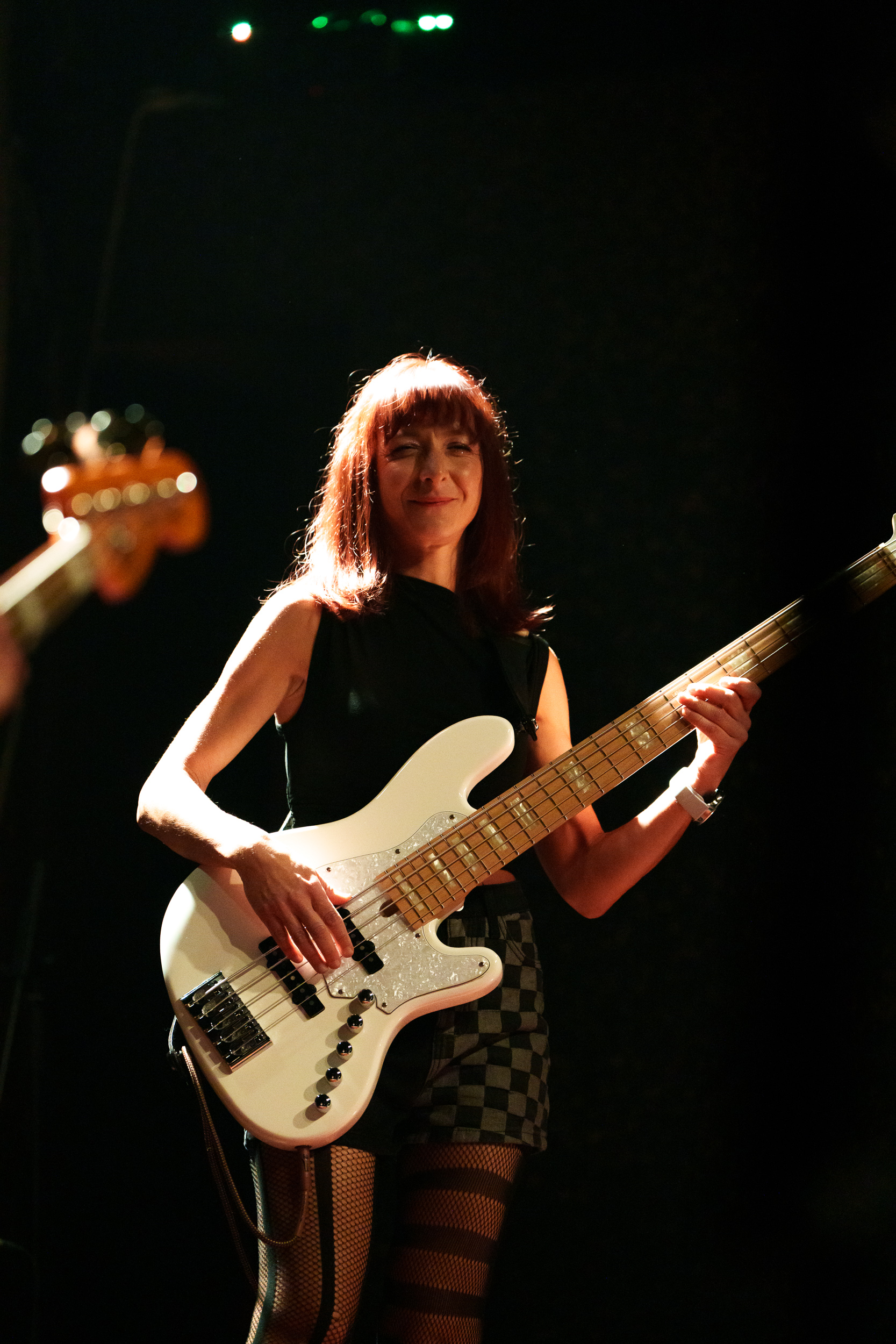 Dora performing on bass with Secular Upheaval during their live show at Architektoniki in Athens, 2025