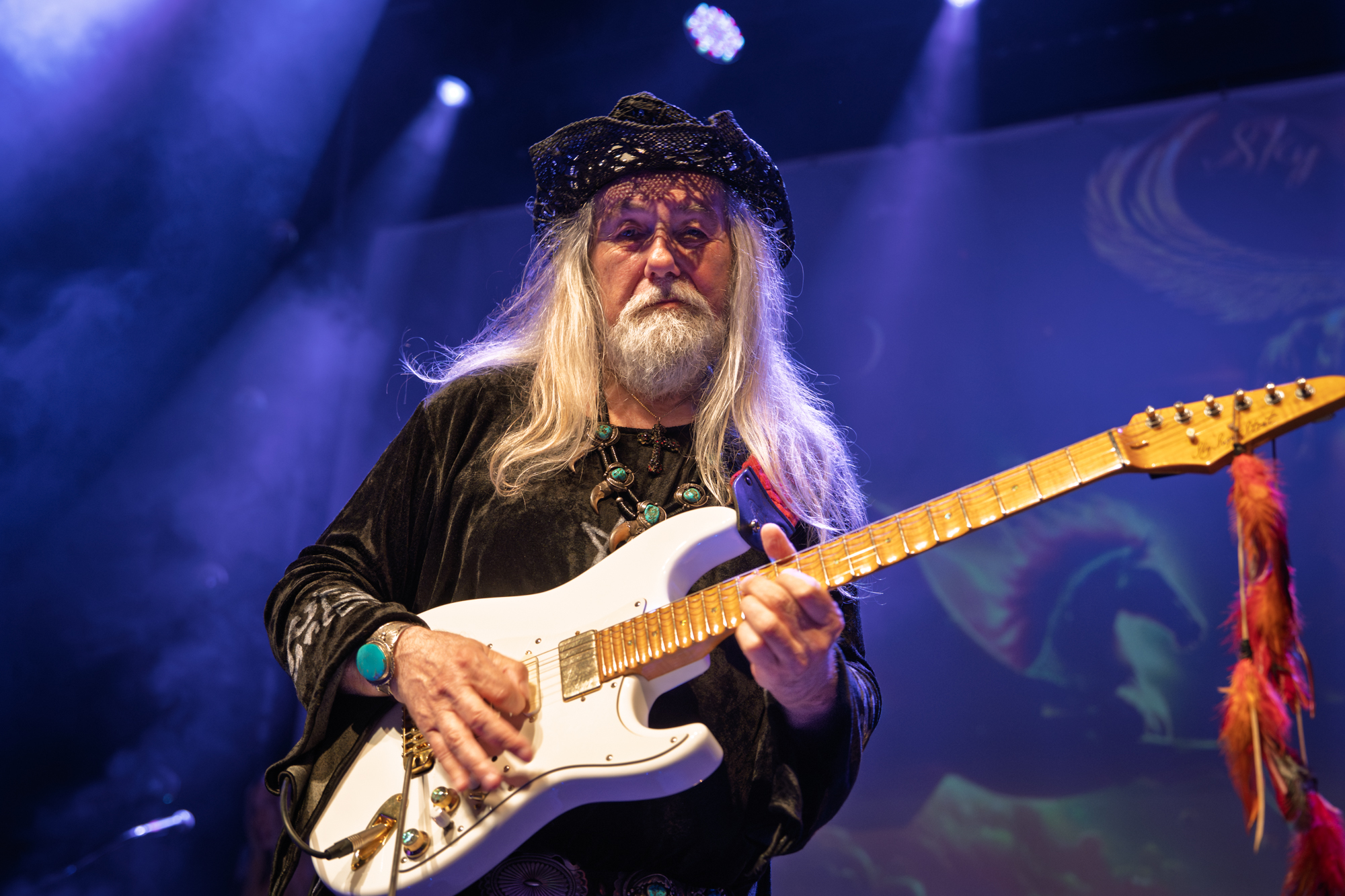 Uli Jon Roth looking towards the audience while performing at Gagarin 205 in Athens