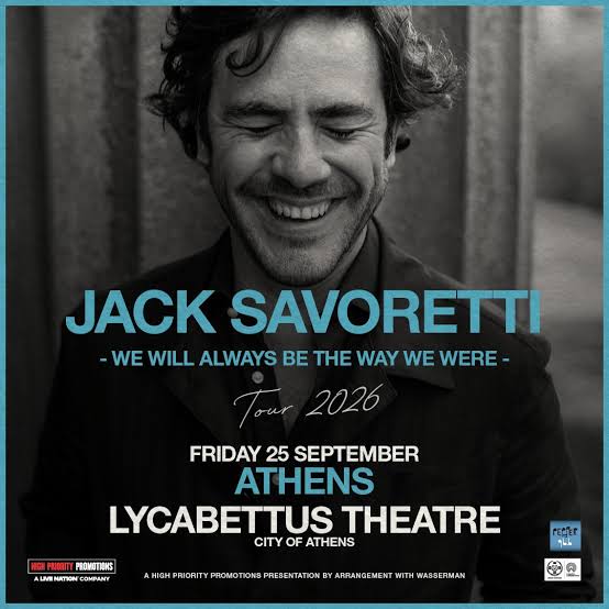 Jack Savoretti live in Athens at Lycabettus Theatre on September 25, 2026